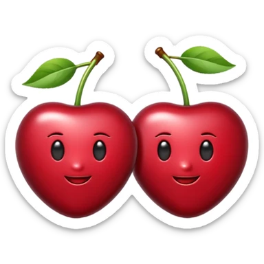 A pair of cherries emoji made of polished silver chrome, smooth rounded shapes, glossy metallic finish, soft highlights and reflections, cute proportions, iOS emoji style, centered, clean white background, no text sticker