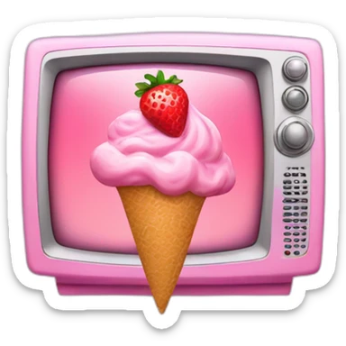 A pink TV with strawberry icecream sticker