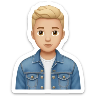 A 24 years old boy wearing denim jacket over white shirt sticker