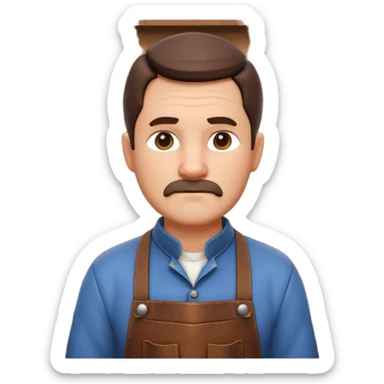 master woodcraft carpenter portrait, head and shoulders only, leather apron collar, carved wood patterns visible, thoughtful focused look, artisan vibe, 3D cartoon, mobile game icon style, clean background, no text, no watermark
 sticker
