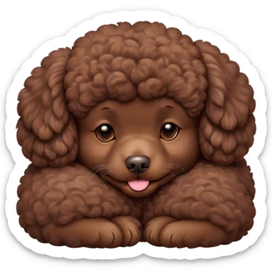 Meme-Worthy Cute Sleeping Chocolate Poodle Portrait Emoji, Head resting peacefully with a contented smile, showcasing a delightfully elegant build and a luxuriously soft, curly chocolate Fur, eyes shut in a serene nap, Simplified yet hilariously adorable features, highly detailed, glowing with a soft, drowsy light, high shine, relaxed and utterly lovable, stylized with an air of playful laziness, bright and heartwarming, soft glowing outline, capturing the essence of a comically sleepy companion, so meme-worthy it feels like it could instantly become the next viral sensation of adorable slumber! sticker
