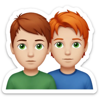 two boys one dark brown hair and green eyes and the other orange hair, blue eyes and light skin sticker
