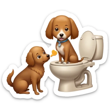A mommy dog helping her dog with Down syndrome poop on the toilet sticker