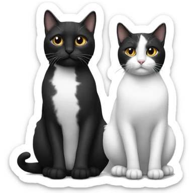 Two pet cats sitting together, one is black. The other is black and white sticker