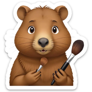 Capybara applying makeup sticker