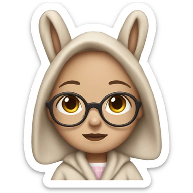 girl with glasses and teddy bear that’s wearing a bunny dressing gown  sticker
