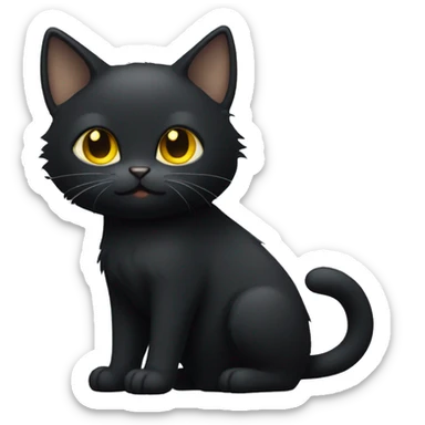 Small short haired black cat with yellow eyes full body hair sticking up on tips of ears sticker