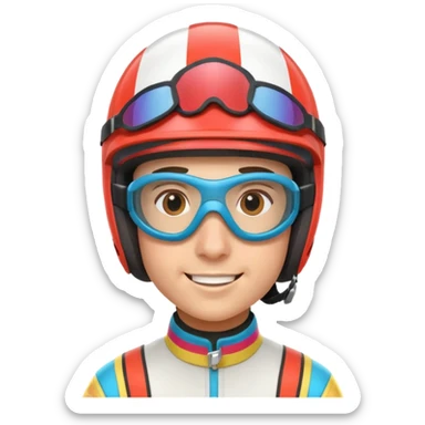 horse race jockey portrait, head and shoulders only, wearing colorful racing helmet and goggles, sporty uniform collar, confident smile, 3D cartoon, mobile game icon style, clean background, no text, no watermark
 sticker