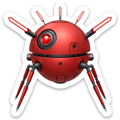 flying orb shaped futuristic targeting droid acquires target and paints with laser. sci-fi war. no propellers  sticker