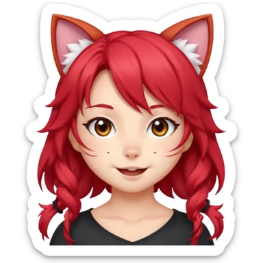 cute anime cat-girl with cat ears, red blowing hair sticker