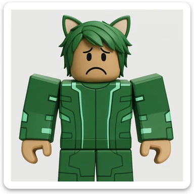 Edit the character in the reference image to have a sad expression, keeping the original Roblox style, outfit, and face color exactly as in the reference image. sticker