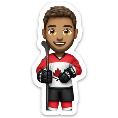 A wolf hockey player in a white red and black uniform holds a puck sticker