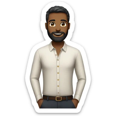 man with a beard and a blouse lv sticker