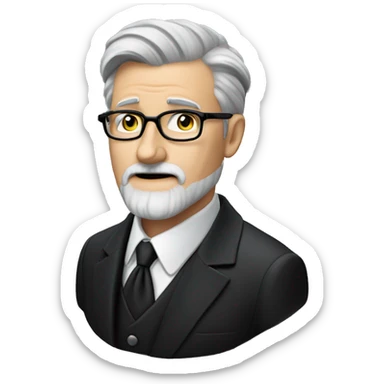 60 year old Caucasian male with grey hair, glasses and a grey goatee beard wearing a black dinner suit with a Masonic emblem on the left lapel. Make the man's eyes hazel sticker