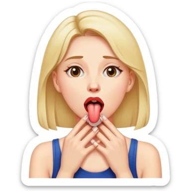 lady sticking tongue out with her hands around her throat  sticker