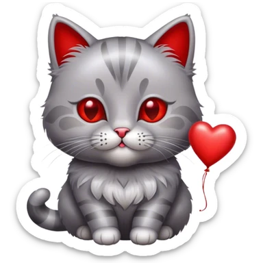 British cat holding a metallic red and heart-shaped balloon ( Valentine's Day theme ) sticker