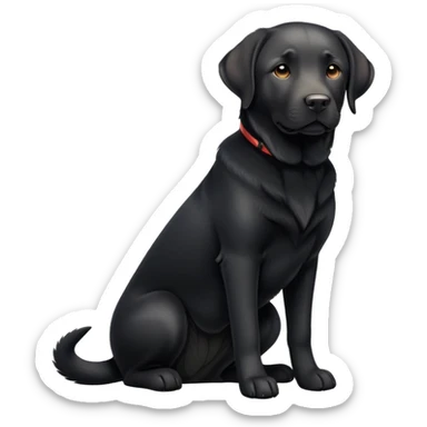 cinematic-[Labrador retriever]-realistic-full-body-sitting-emoji,-tail-resting-loosely-beside-its-paws,-head-tilted-dramatically, -sleek-[black]-fur,-simplified-yet-realistic-focused-features,-highly-detailed,-glowing-with-an-almost-sarcastic-glow sticker