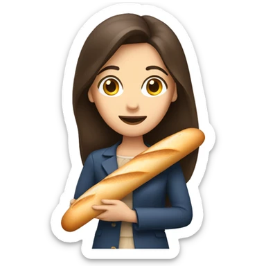 Brunette woman holding a baguette sticker