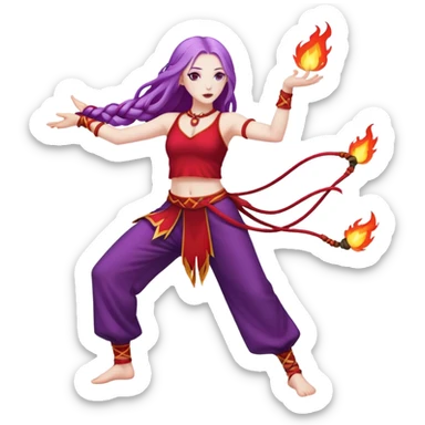 Full body Poi fire dance performer pale skin with long purple hair red clothes sticker