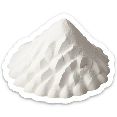 loose fine pile of ultra-white chalky powder with soft airy texture and slightly uneven natural edges matte bright surface mineral origin sticker