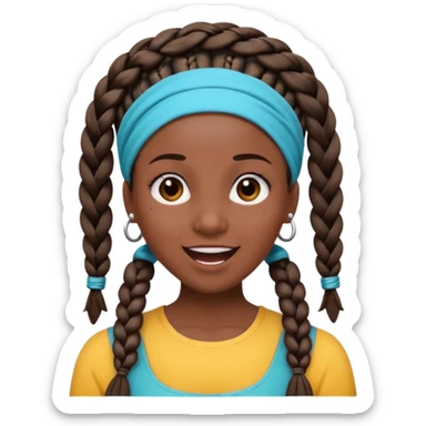 big lose braids starting from the top of the head woman face wiith big visible braids and mono color headband on head excited face and braids as big as headband and lots and lots of piercings sticker