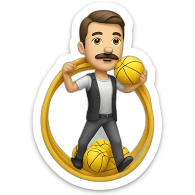  Man with mustache Expressively strenuously carrying a lot of balls sticker