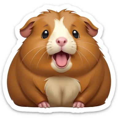 Cinematic Cute Yawning Brown Guinea Pig Portrait Emoji, Head tilted slightly with a dramatic, wide-open yawn, revealing a soft brown coat and tiny, droopy ears, round dark eyes barely open in drowsy contentment, Simplified yet irresistibly adorable features, highly detailed, glowing with a soft, cozy glow, high shine, relaxed yet expressive, stylized with a touch of whimsy, bright and endearing, soft glowing outline, capturing the essence of a sleepy yet affectionate guinea pig, so drowsy it feels like it could stretch out of the screen and curl up for a nap! sticker