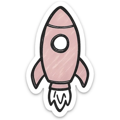 hand drawn outlined icon of a pink rocket, no fill sticker