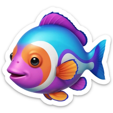 cyan blue, purple and pink coloured gradient gooball, with a rainbow-coloured gradient clownfish in the center sticker