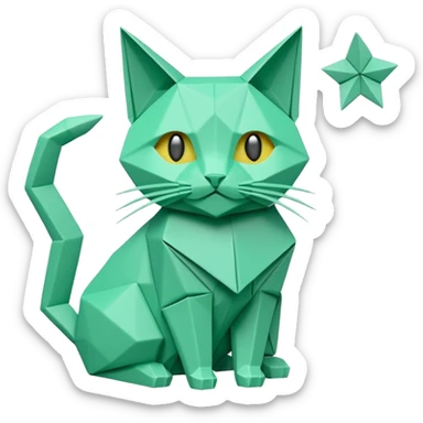 origami cat in color green mint rgb(168, 251, 211) sticker