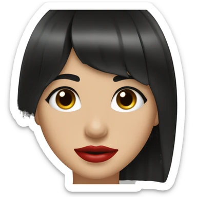 pretty girl with black hair reaching below the armpits with curtain style bangs. red lips, brown eyes, fair skin sticker