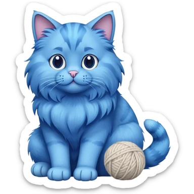 blue cat full body sitting with a wool ball sticker