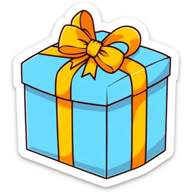 light blue gift box with yellow ribbon sticker