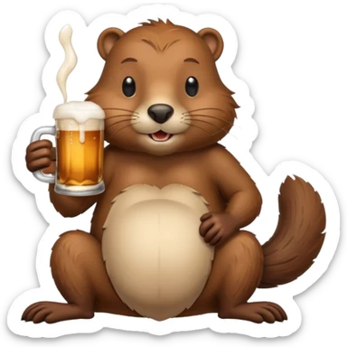 A relaxed beaver leaning back with a foamy beer mug sticker