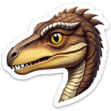 Cinematic Noble jurassic park Velociraptor Portrait Emoji, Poised and menacing, with a sleek, muscular build clad in dark, scaly skin reminiscent of jurassic park Park’s iconic raptor, a sharply curved snout and piercing, intelligent eyes that exude predatory cunning, Simplified yet boldly defined features, highly detailed, glowing with a cool, ominous radiance, high shine, intelligent and relentless, stylized with an air of cinematic prehistoric authority, focused and alert, soft glowing outline, capturing the essence of a watchful and confident jurassic park Velociraptor that appears ready to dash out of the screen with effortless power! sticker