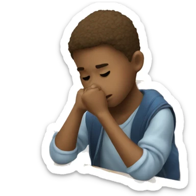 child struggling with letters and school supplies sticker