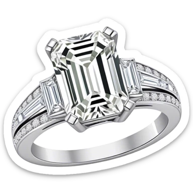 Gorgeous emerald cut colorless diamond ring sticker