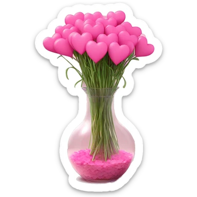 10000000 huge pink hearts on stems in a clear glass vase sticker