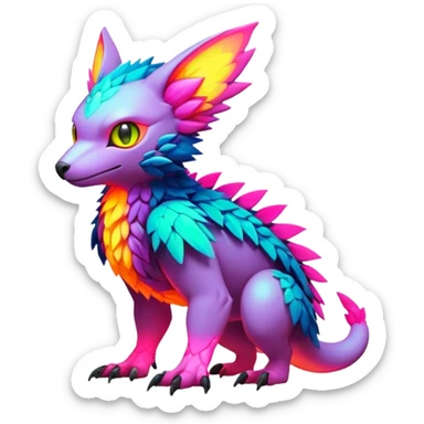 Tropical lush warm-colored modern colorful neon-colored cyber-Fakémon-Digimon-Trico-creature sticker