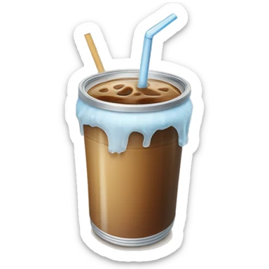 Iced coffee in a beer glass can with bamboo lids and straw. sticker