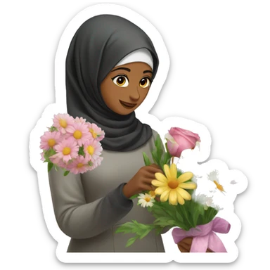 Hijabi florist making bouquet sticker