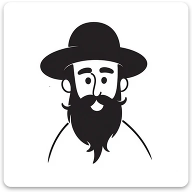 hand-drawn doodle of a Jewish Haredi man with black hat, beard, and payot, simple lines sticker