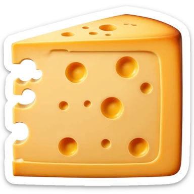 3D cartoon wedge of cheese with slightly smoother surface and one fewer hole, same size and shape, Memoji-style. sticker