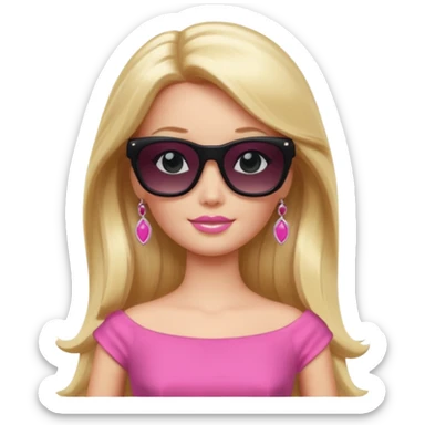 barbie with long blonde hair wear black sun glasses, pink dress sticker