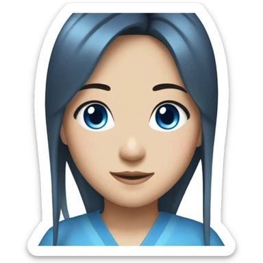 Japanese girl with black hair and blue side burns, dark blue eyes pretty sticker