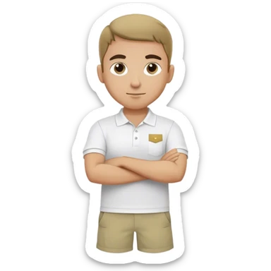 Pool attendant. white polo shirt. khaki shorts. Arabic. Arms crossed sticker