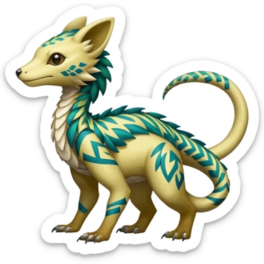  beautiful shiny patterned marked handsome gorgeous aesthetic colorful vibrant Vernid-Trico-species-Wickerbeast-Gremz-Fakemon-creature by LiLaiRa, 4 legs, 1 tail, random markings, (full body) sticker