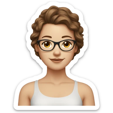 White girl with wavy brown hair, brown eyes and black glasses doing yoga sticker