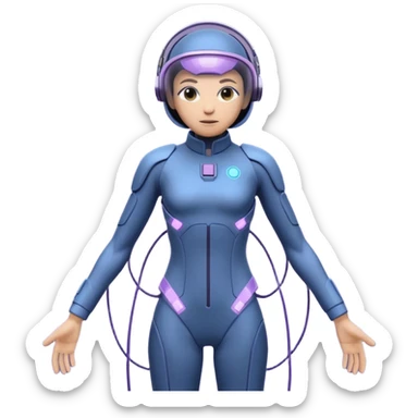 ⚡ GHOSTWIRE: Slim stealth suit with faint purple-blue glow. Wrist energy cables, smooth visor. Calm, calculating, watchful. In shadows, cables wrapped around tech and enemies. Inspired by Mortal Kombat ninjas. sticker