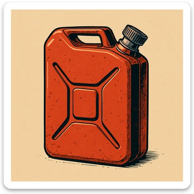Сгенерируй мне канистру бензина  на однородном фоне в стиле чуть чуть  комикса. Канистра стоит четко прямо. без надписей sticker
